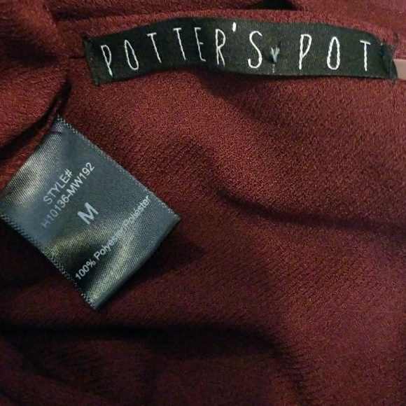 Maroon Wide Leg One Piece V-neck w/ matching belt - Picture 3 of 5